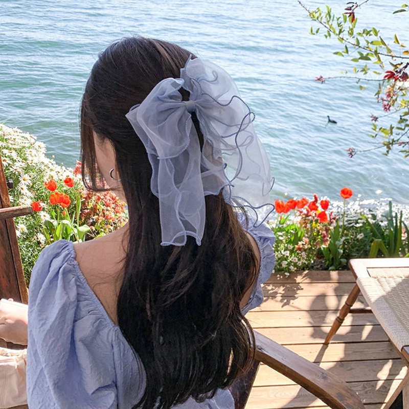 Kẹp Tóc Nơ Lưới Màu Trơn Thời Trang Mùa Hè Cho Nữ