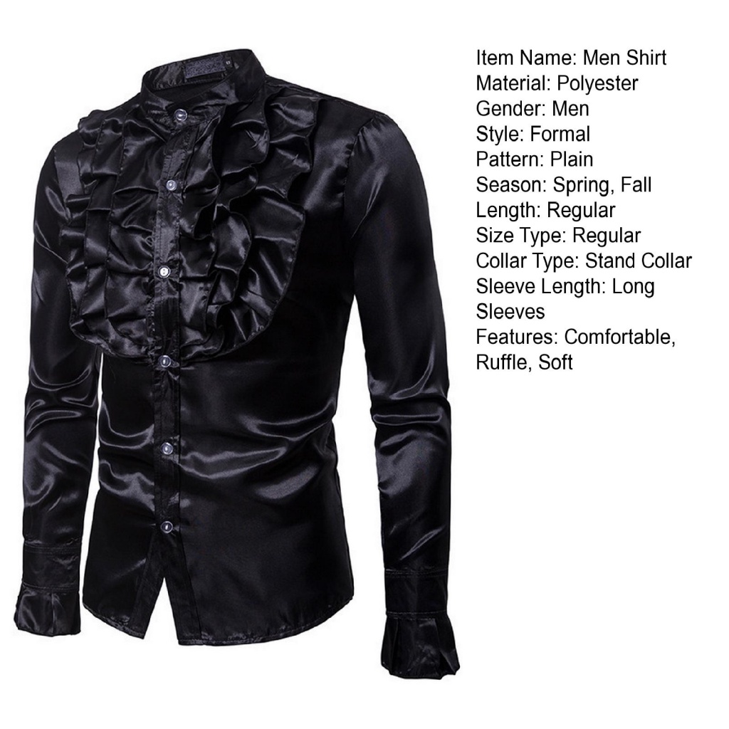 Beautymartm1 Áo Sơ Mi Tay Dài Cổ Đứng Cài Nút Kiểu vintage Thời Trang Cho Nam