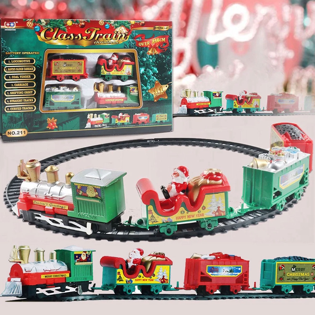 CHRISTMAS DECOR ELECTRIC TRAIN TOY RAILWAY TOY/ XMAS CARS RACING TRACK SANTA CLAUS CHRISTMAS TREE/ CHRISTMAS DECORATIONS FOR HOME/ CHRISTMAS VILLAGE TRAIN MODEL TOYS