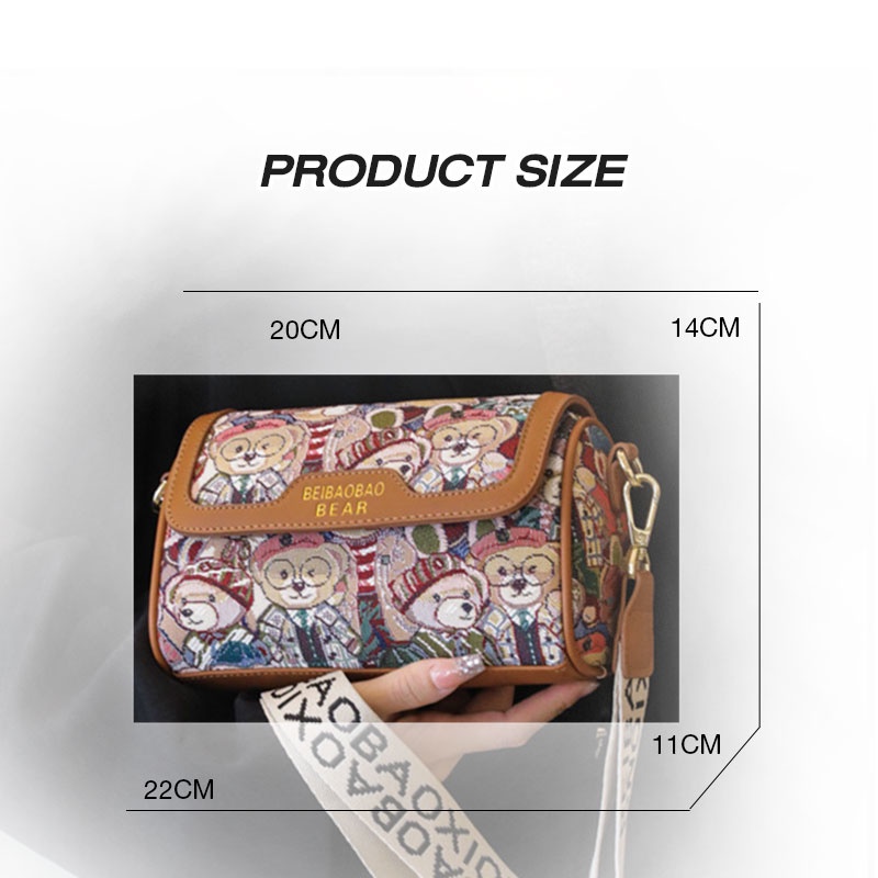 Caiyunyu Túi Đeo Chéo Vai Bằng Da Sức Chứa Lớn Hình Gấu Hoạt Hình Màu Tương Phản Thời Trang Nhật Bản Dễ Thương Cho Nữ