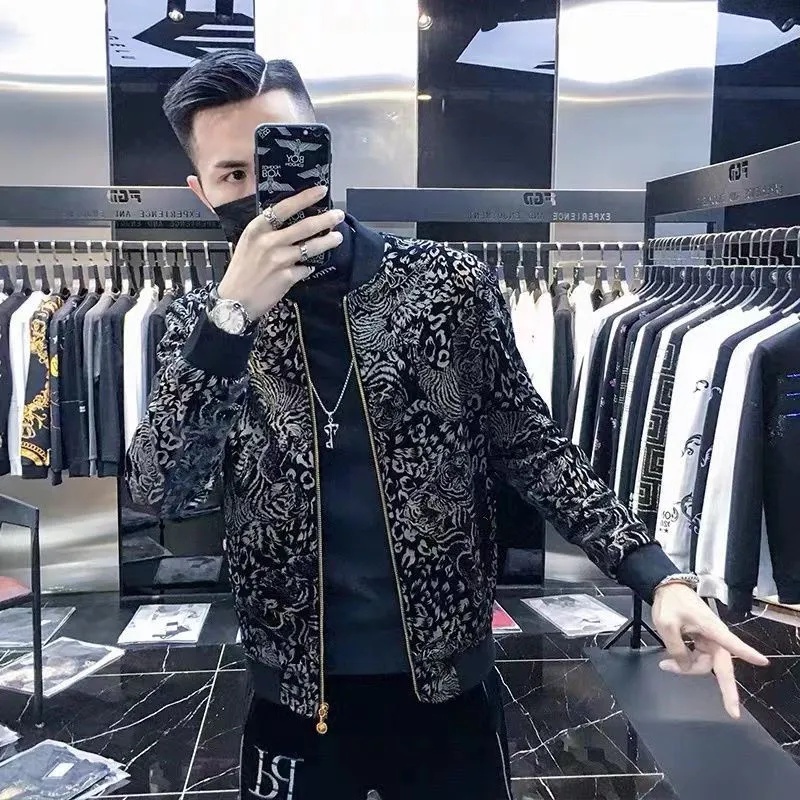 Áo Khoác Bóng Chày Bằng Nhung In Họa Tiết Vàng Kim Phong Cách Đường Phố Châu Âu Thời Trang Thu Đông Cho Nam