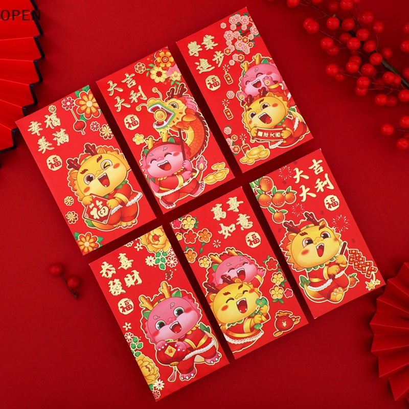 5 / 6 Bao Lì Xì Năm Mới Hình Rồng Đỏ May Mắn