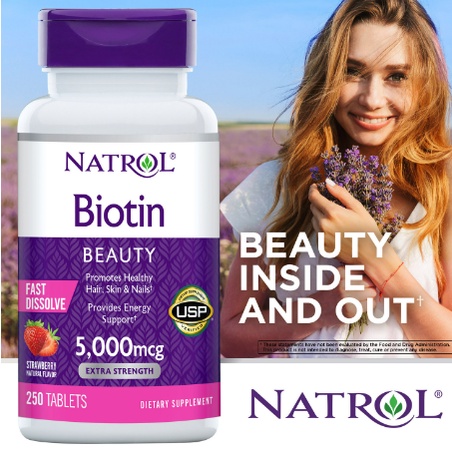 Viên ngậm hương dâu natrol biotin 5000mcg hộp 250 viên Healthy Care hỗ trợ mọc tóc Maxwell68