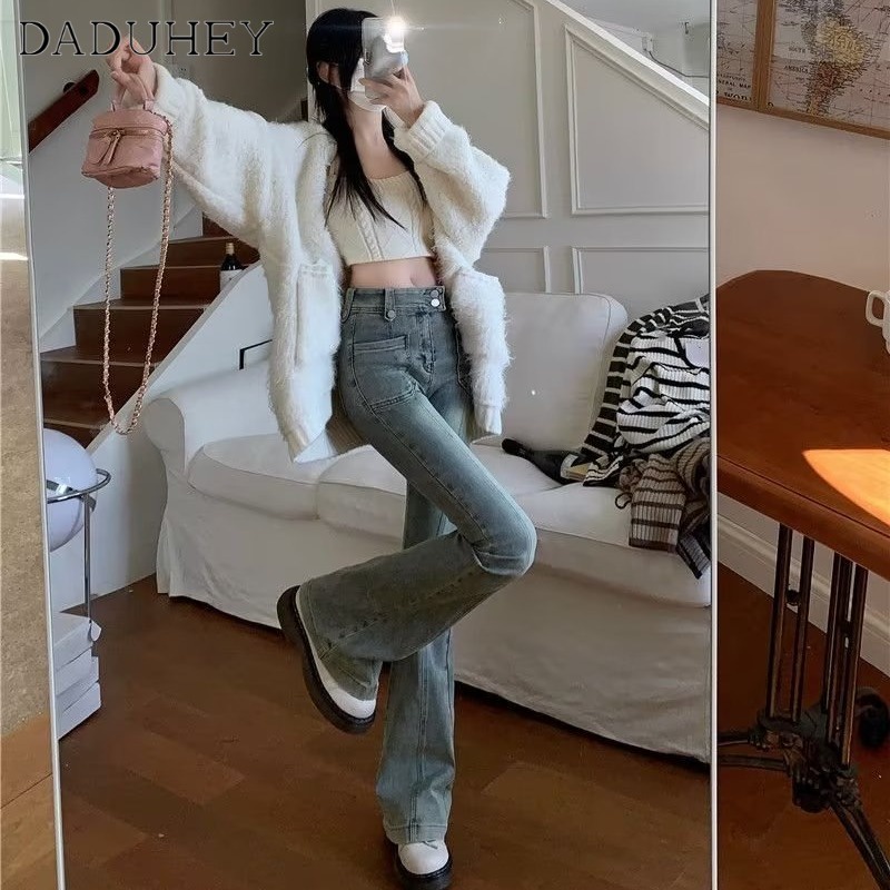 DaDuHey New American Ins High Street Retro Micro-flare Jeans Niche High Waist Wide Leg Pants plus Size Trousers