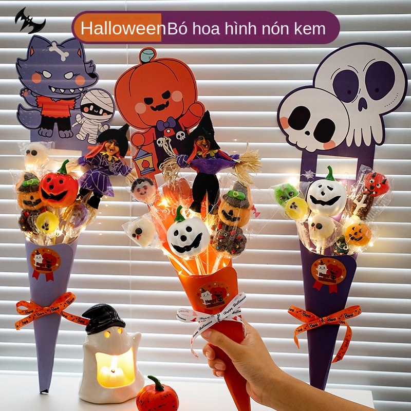 Bó Hoa Kẹo handmade Có Đèn Sáng Tạo Trang Trí halloween