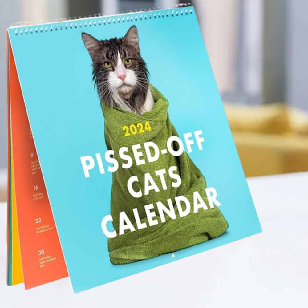 2024 Pissed- Cats Calendar, Wall Decor Time Planning Wall Calendar, Christmas Present Year's Gifts Paper Hanging Calendar Desk