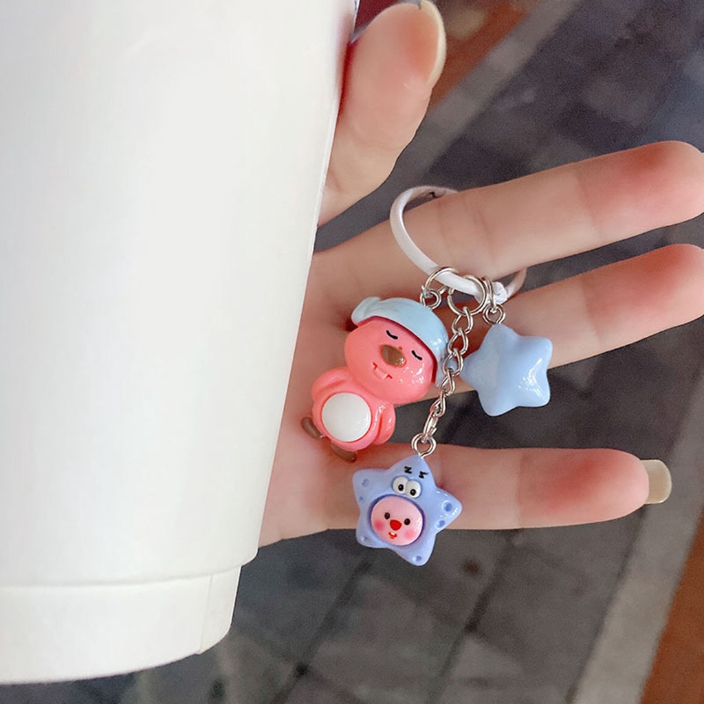 Loopy_vòng Móc Chìa Khóa Bằng Thép Không Gỉ Mịn Màng Họa Tiết Ngôi Sao Hoạt Hình Dễ Thương Nhẹ Nhàng Lên Màu Nhanh
