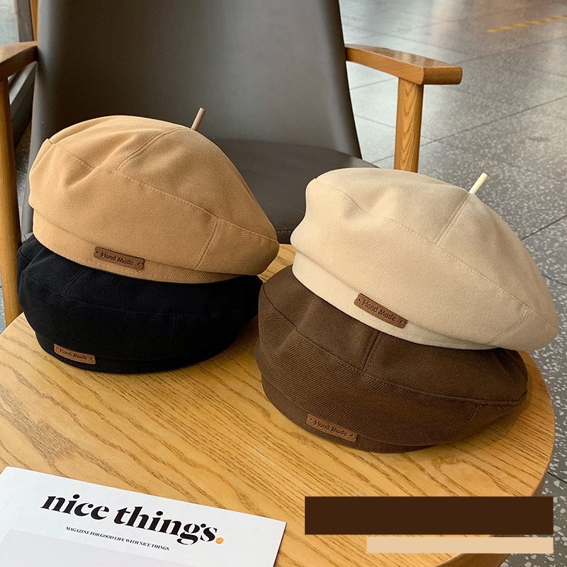 Mũ Beret Len Màu Trơn Phong Cách Hàn Quốc Thời Trang Thu Đông Cho Nữ