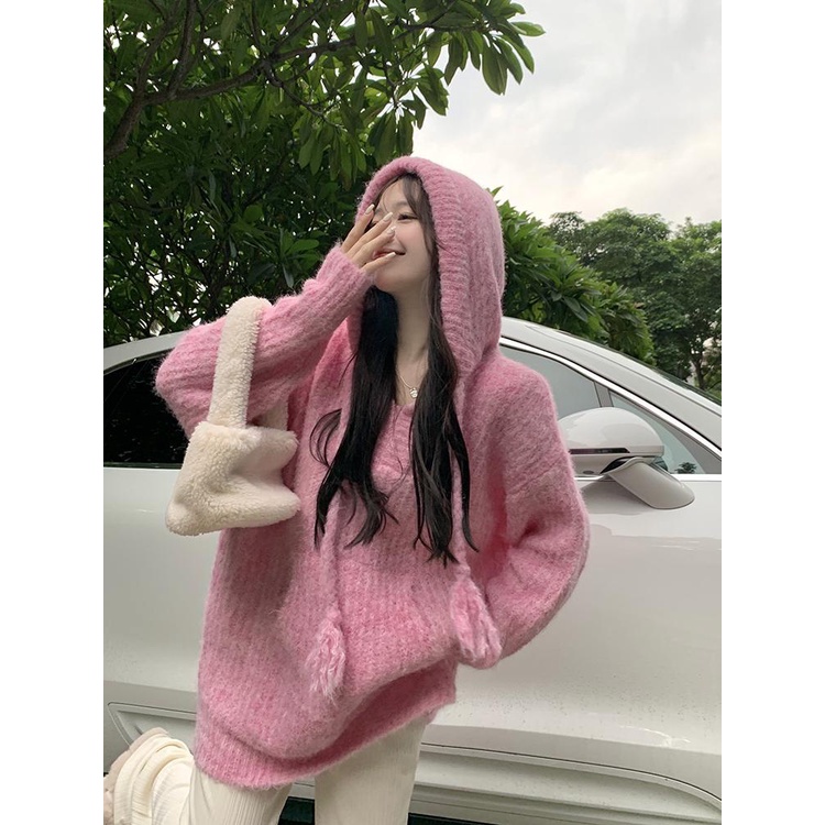 Áo Hoodie Dệt Kim Tay Dài Dáng Rộng Phong Cách Mùa Thu Mới Cho Nữ