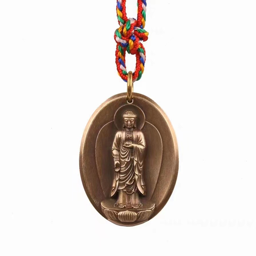 Mặt Dây Chuyền amitabha Bằng Đồng Nguyên Chất Có Tay Cầm Màu Đỏ Đồng Nguyên Chất Phong Cách Phương Tây