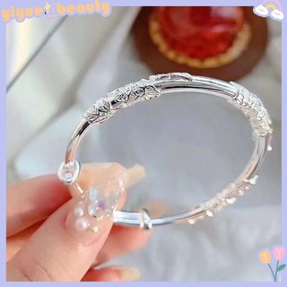 1 vòng đeo tay dạng mở bằng bạc họa tiết hoa tinh tế thời trang cho nữ hb