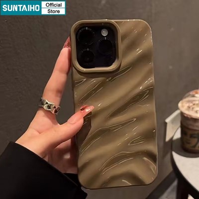 Suntaiho ốp lưng iphone sang chảnh Màu Nâu Ốp Điện Thoại Silicon Mềm Chống Sốc lượn sóng Cho Iphone 11 12 13 14 15 Pro Max Ip 6 6s 7 8 Plus Iphon X XS XR XsMax