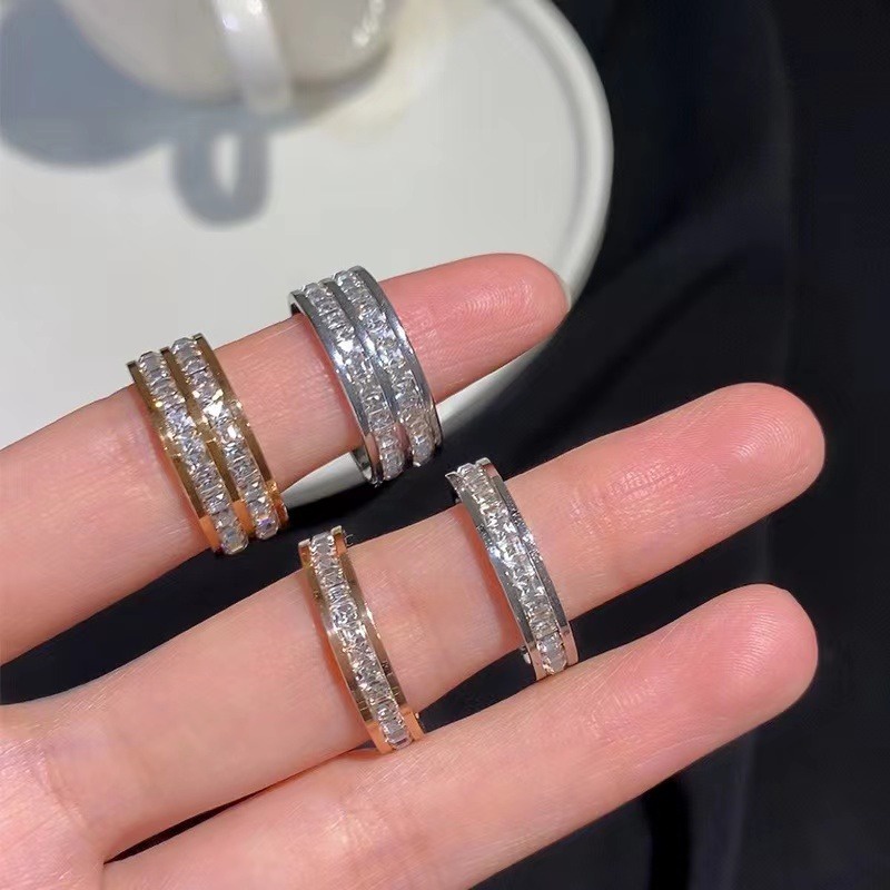 Nhẫn Thép Titan Không Gỉ Đính Đá zircon Thời Trang Cho Cặp Đôi