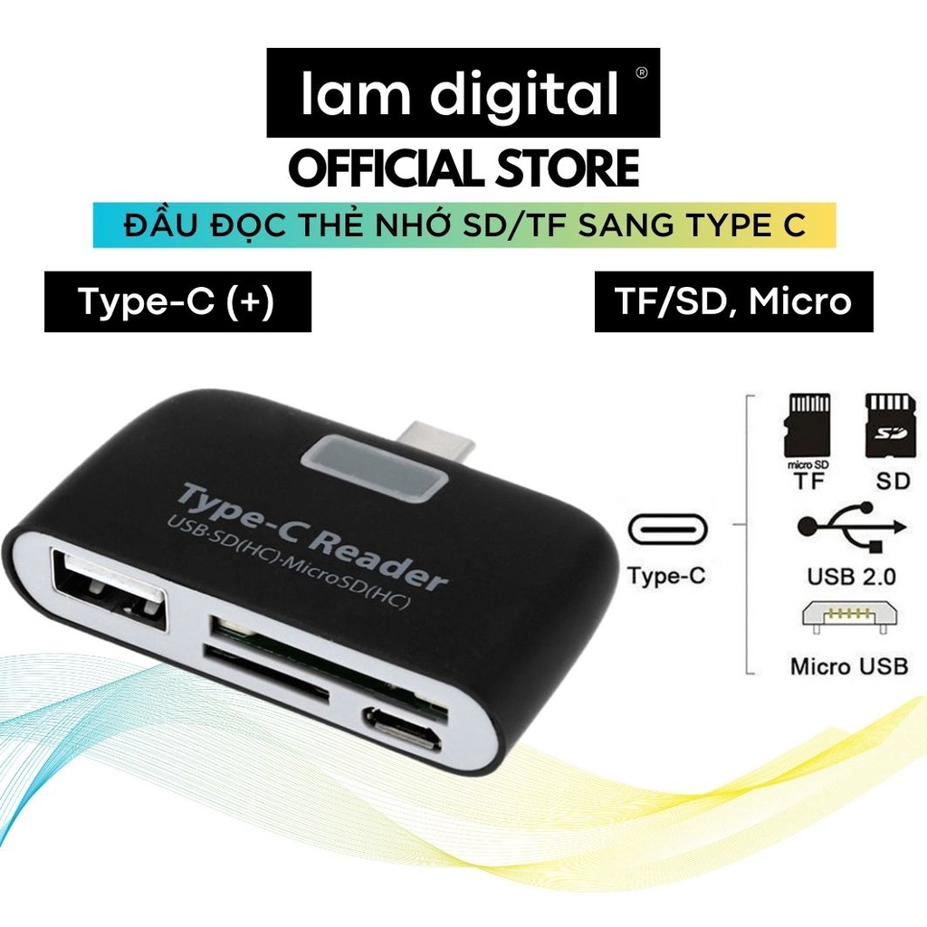 Đầu Đọc Thẻ Nhớ TF/SD/ Micro USB 4 Trong 1 Dành Cho Điện Thoại Cỗng Type C