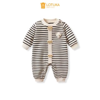 Bodysuit Len Tăm LOTUKA Ấm Áp Đính Họa Tiết Gấu Nổi Xịn Mịn, Bộ Áo Liền Quần Thu Đông Cho Bé, Body sơ sinh size 3-12kg