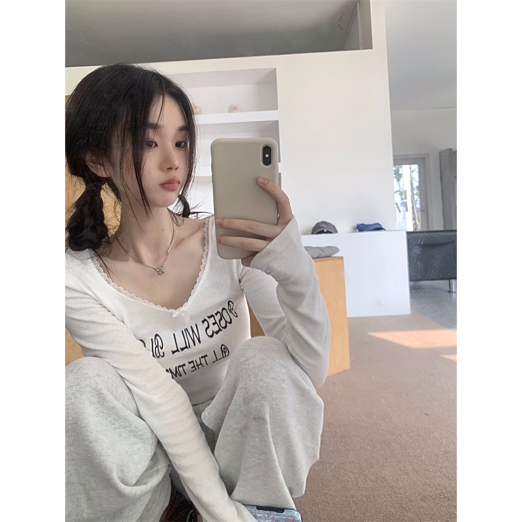 Áo Thun Dài Tay In Chữ Thiết Kế Thoải Mái Cho Nữ