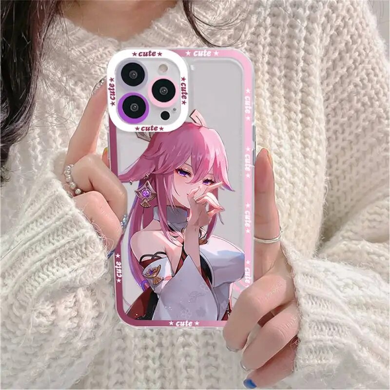 Ốp lưng iphone cạnh vuông Cute Anime Genshin Impact Yae Miko 4 8plus/x/xs/11/12/pro/max/plus/promax