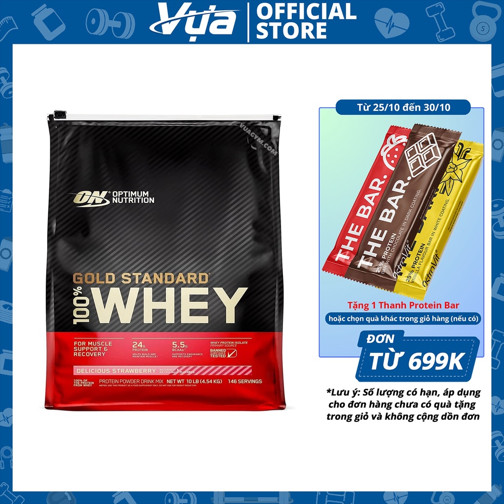 Bột Protein Optimum Nutrition - Gold Standard Whey (10 Lbs) - Tăng Cơ Giảm Mỡ, Hỗ Trợ Phục Hồi Cơ Bắp, Chính Hãng