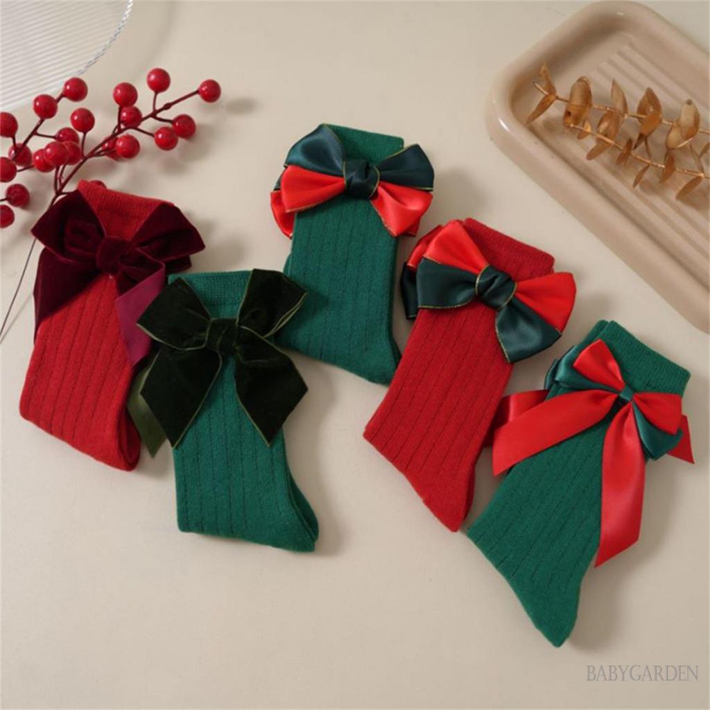 Vớ Dài Mềm Đính Nơ Trang Trí Giáng Sinh Dễ Thương Cho Bé Gái Từ 0-4 Tuổi