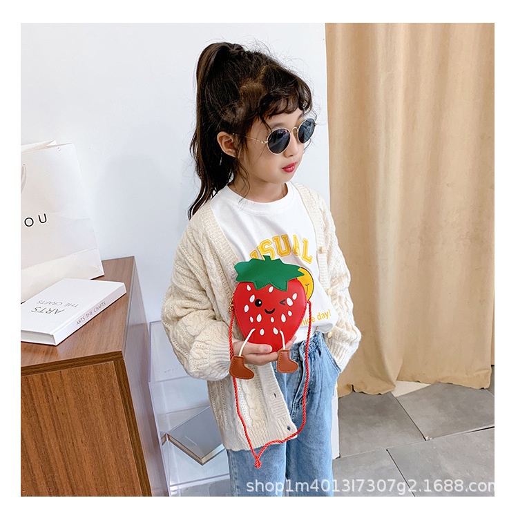 Túi Đựng Tiền Xu Mini Hình Trái Dâu Dễ Thương Cho Bé