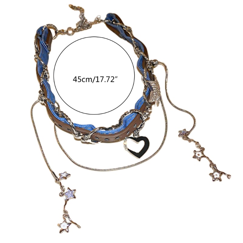 Btf Vòng Cổ choker Denim Thắt Nút Hình Ngôi Sao Trái Tim Ngôi Sao Thanh Lịch Có Thể Điều Chỉnh Trang Sức Cho Nữ
