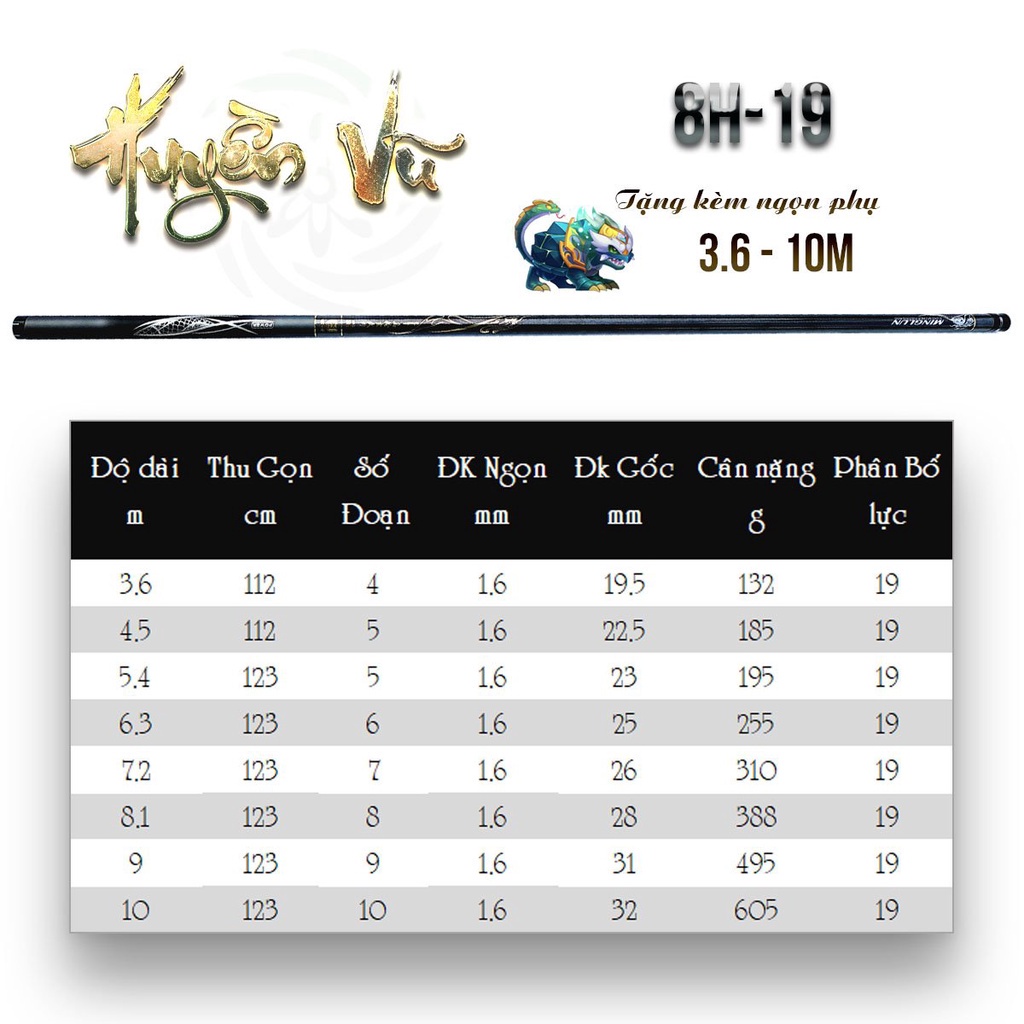 Cần câu tay Huyền Vũ 8H bản săn hàng carbon cao cấp bảo hành chính hãng