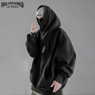 Áo nỉ có mũ trùm đầu PAUL FITZGERALD nam mùa thu đông cổ cao dáng rộng thêu hàng đầu phong cách đường phố cao cấp hip-hop phong cách đen tối retro áo khoác phong cách Hồng Kông