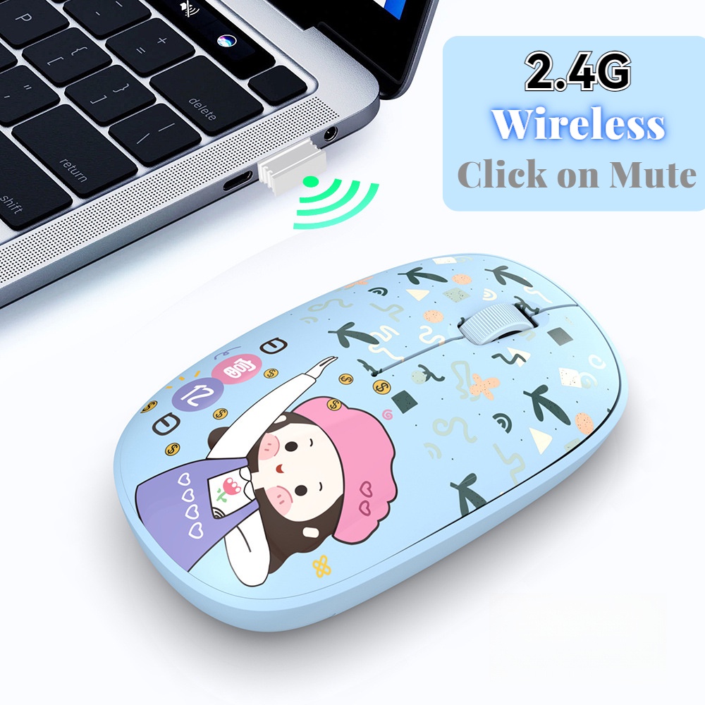 Chuột không dây Chạy Pin Không Dây Hình Hoạt Hình Màu Hồng Dễ Thương
