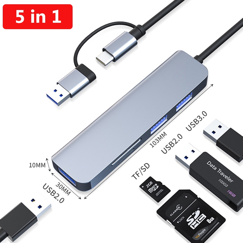 Bộ chuyển đổi đa cổng USB-C Hub 5 trong 1 USB Type C sang Hub Bộ chuyển đổi USB Dock SD / TF Adapter