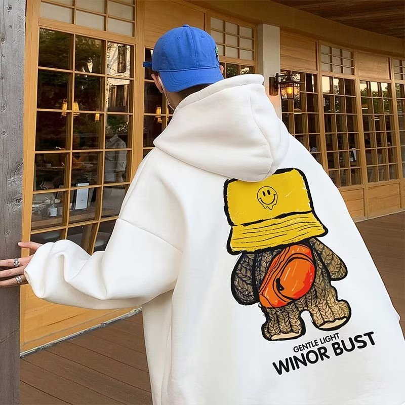 Áo hoodie Thu Đông Dáng Suông Phủ Lông Phong Cách hong kong Mới Cho Nam Cỡ m-5xl
