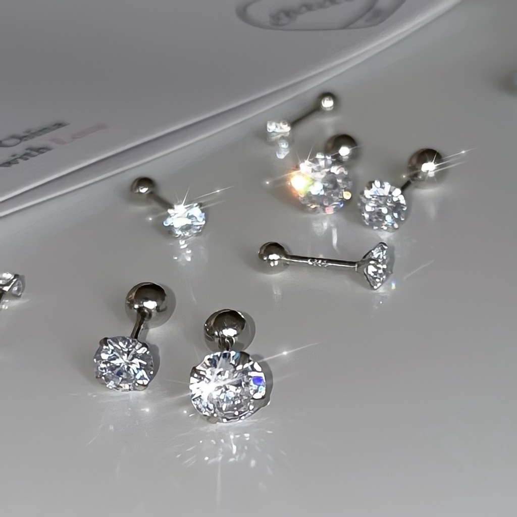 1 Đôi Bông Tai Mạ Bạc 925 Đính Đá zircon Đơn Giản