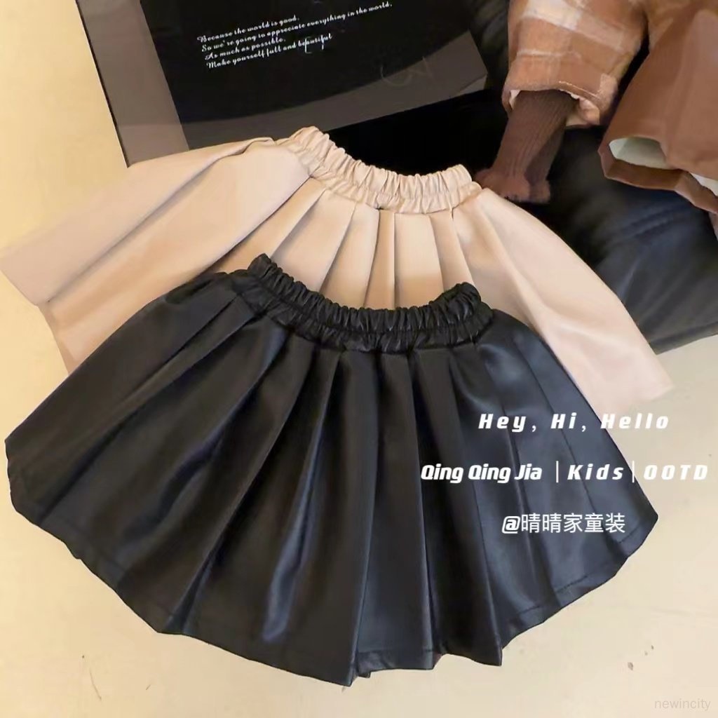 Chân Váy Da pu Xếp Li Phong Cách Hàn Quốc Cho Bé Gái