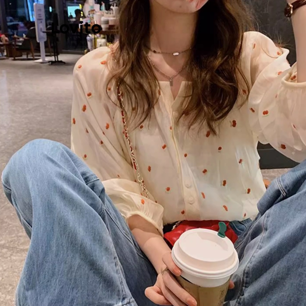 Lovito Áo Jacquard chấm bi thường ngày cho nữ LNE27296