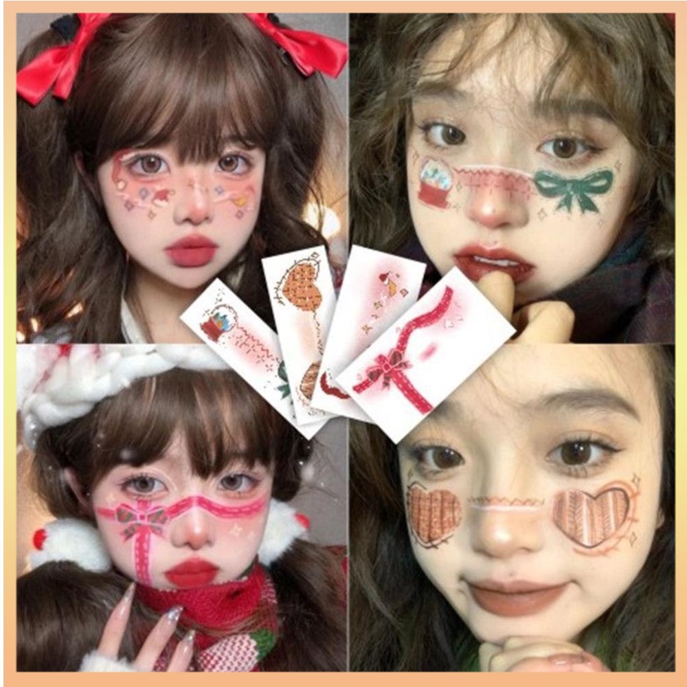 Hình Xăm Dán Trang Điểm Mặt Họa Tiết Bông Tuyết Tuần Lộc Dễ Thương Dùng Một Lần