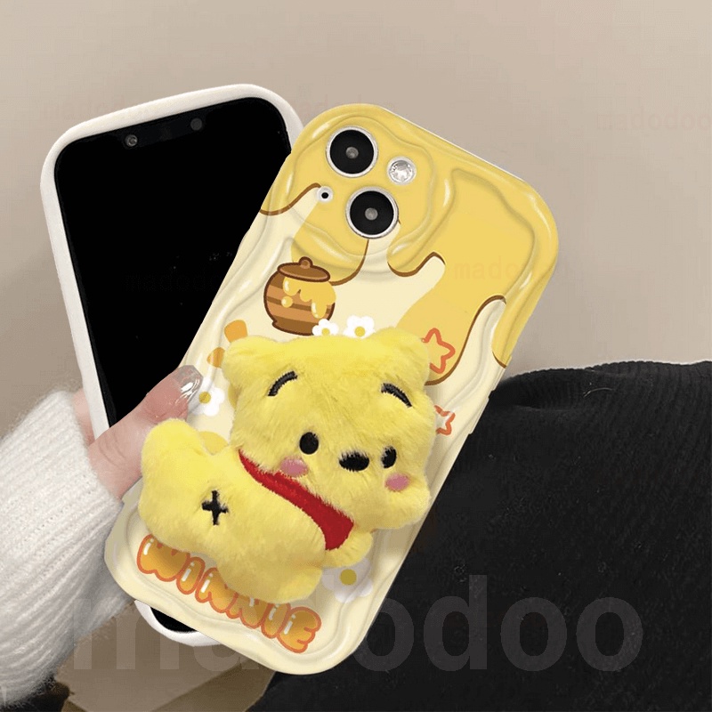 Ốp lưng Cartoon Soft Redmi Note 13 Pro+ 12S 4G 12 Pro Plus 5G 13C 12C A1 A2 11S 11 10C 10 9T 9C 9A POCO X5 Cute Frog Winnie the Pooh Bear Plush Stand Phone Case Full Wavy Cream Edge Fine Hole Airbag Anti-fall Back Cover NY 70