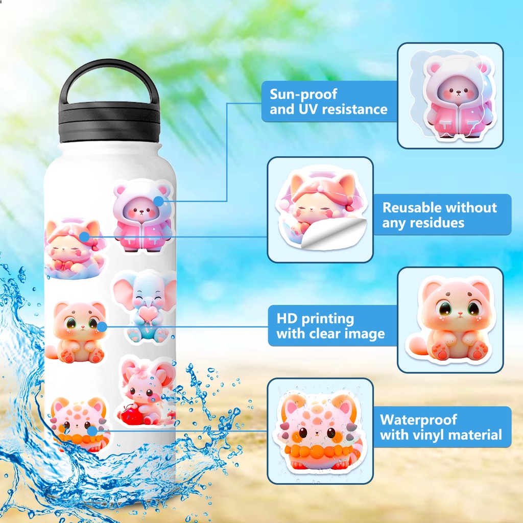 50 Miếng Dán 3d Hình Động Vật Dễ Thương Trang Trí Mũ Bảo Hiểm