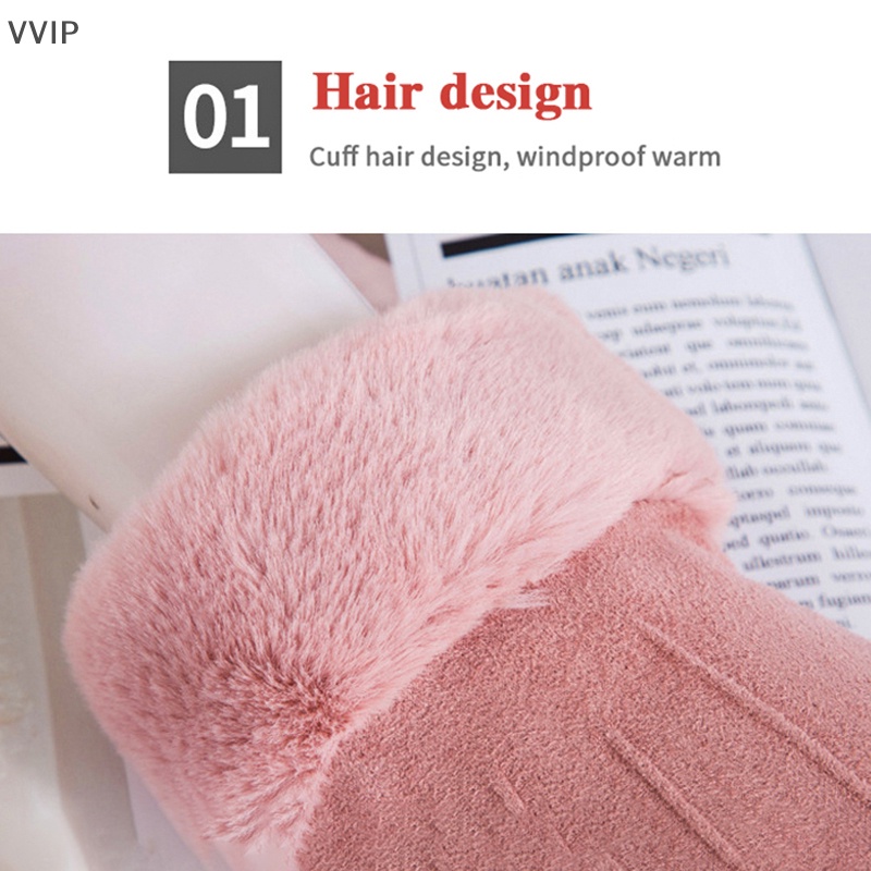 Găng Tay Da Lộn Lót Nhung Dày Dặn Giữ Ấm Mùa Đông Có Thể Chạm Màn Hình Cảm Ứng