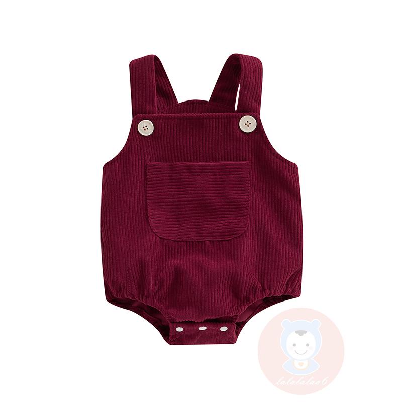 Laa6-áo Liền Quần Hai Dây Không Tay Màu Trơn Có Túi Bằng Vải Nhung Cho Bé