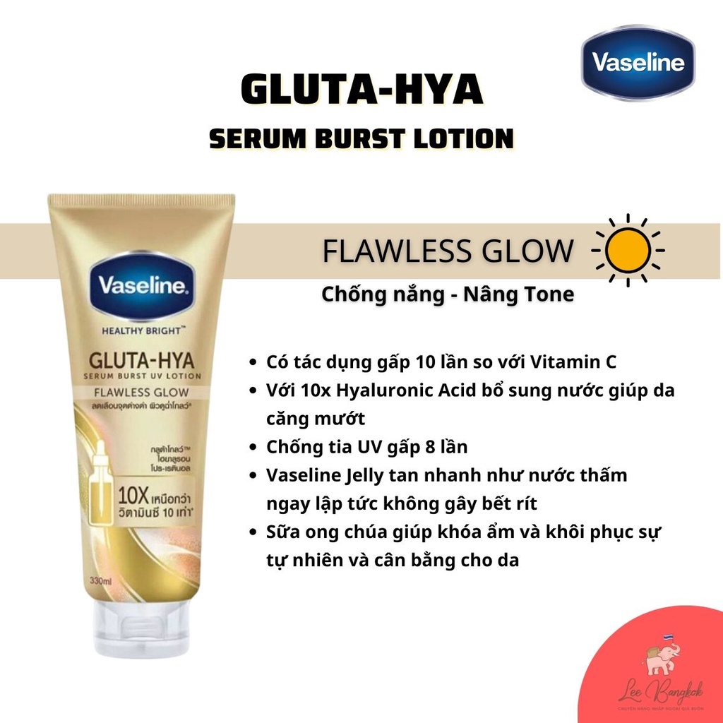 Sữa Dưỡng Thể Dưỡng Trắng Da Toàn Thân Vaseline 10X Healthy Bright Gluta HYA Thái Lan 300ml Body