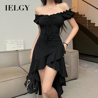 【Party Dress】Váy ngắn tay quây màu đen IELGY dành cho nữ Xù thiết kế độc đáo thời trang