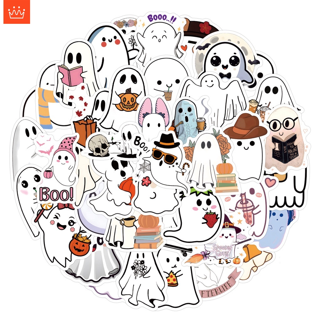 J· Hình Dán Chống Nước Bóng Ma Dễ Thương Phim Hoạt Hình Mũ Bảo Hiểm Máy Tính Xách Tay Hành Lý Dán Thiết Lập, 60 tờ