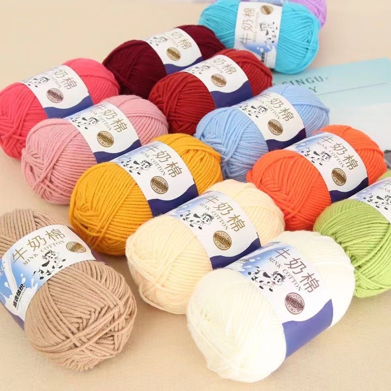 Cuộn Len Milk Bò LYLYCRAFT 50g Gồm 92 Màu Sợi Cotton Mềm Mịn Dùng Để Móc Hoa Len, Móc khoá, Thú Bông