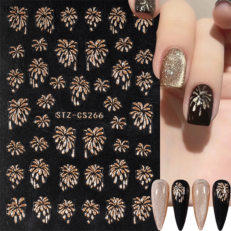 Heji Miếng Dán Trang Trí Móng Tay Hình Hoa Lá Lấp Lánh Nhiều Màu Sắc vn