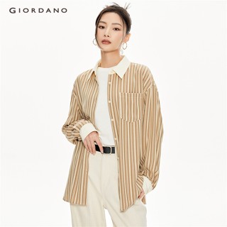 Áo sơ mi nữ GIORDANO 18343924 tay dài họa tiết sọc màu tương phản thời trang