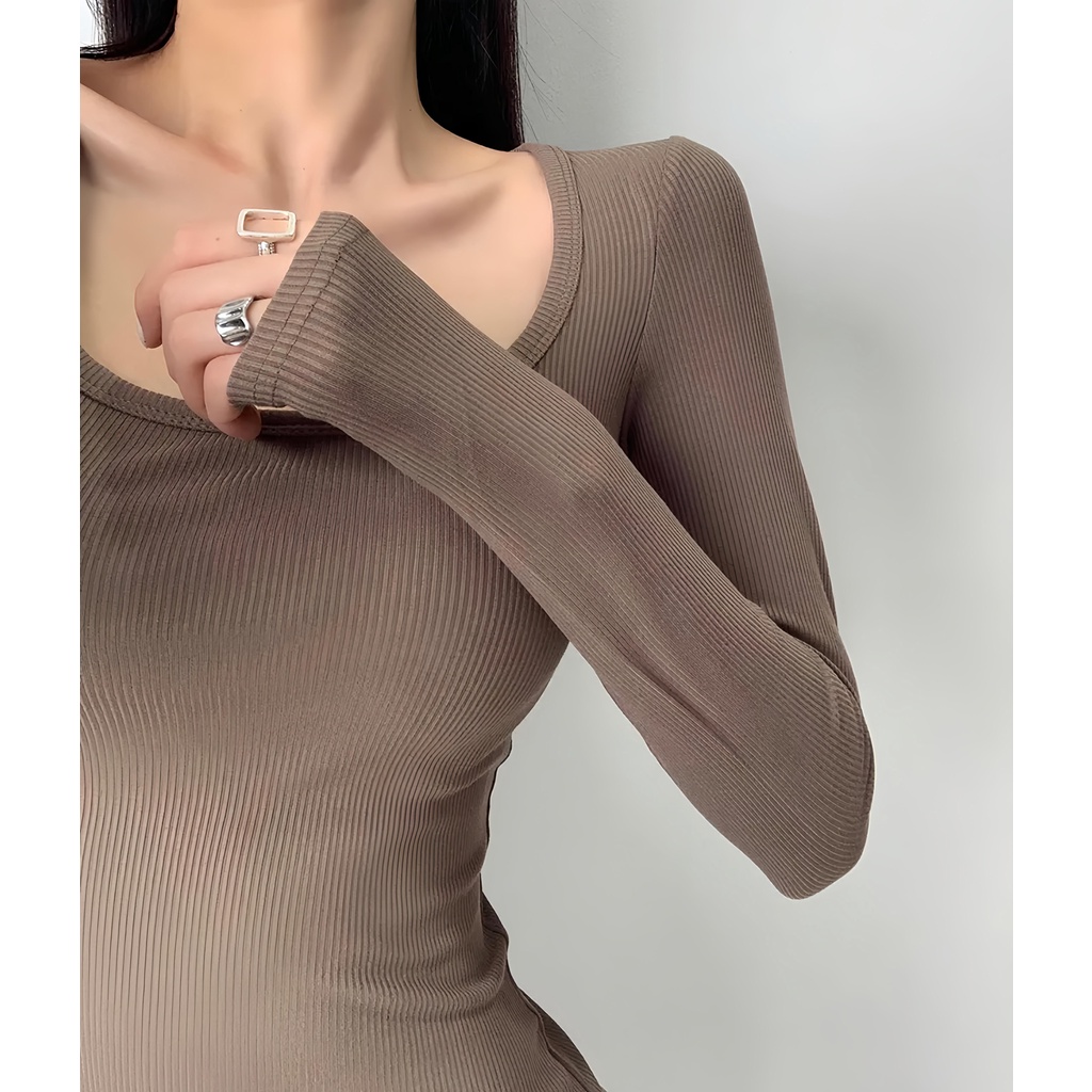 BASANA áo thun dài tay basic ôm body chất liệu co giãn A2210TCVDT