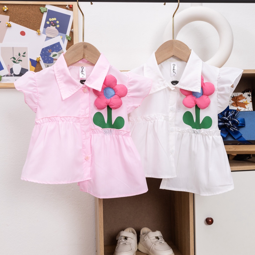 Áo sơ mi hồng hoa nổi lệch tà