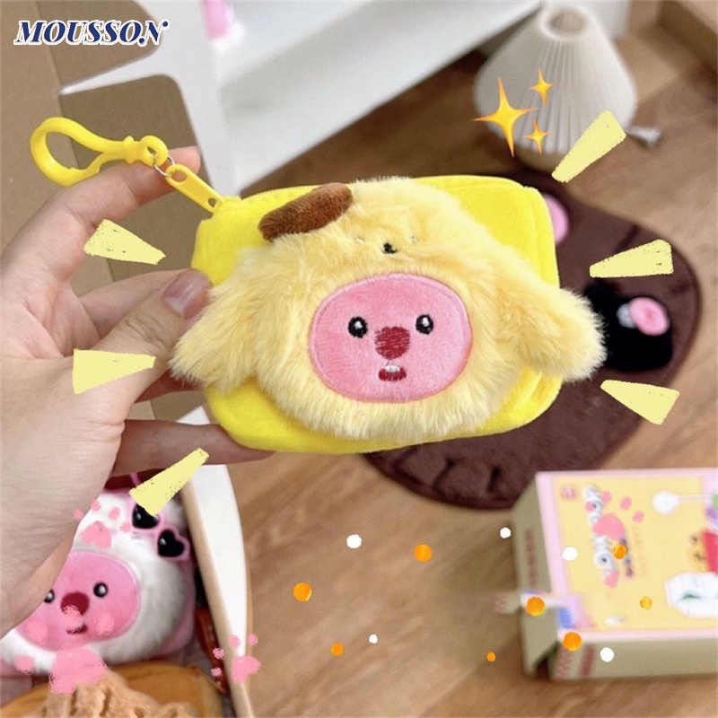 MOUSSON Túi Nhỏ Đựng Tiền Xu Bằng Vải Bông Móc Khóa In Chữ  little beaver loopy