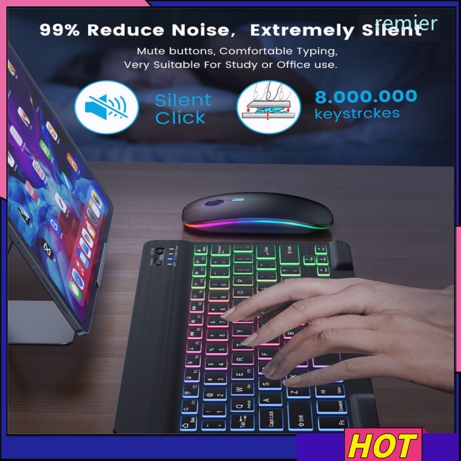 Remier Bàn Phím Và Chuột Không Dây 1200dpi Có Đèn Nền Nhiều Màu