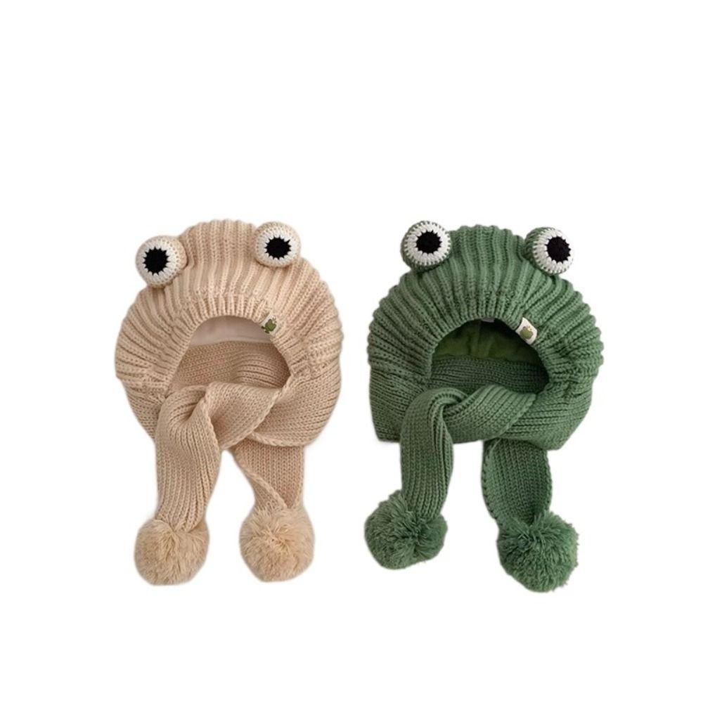 1 Set Mũ + Khăn Choàng Cổ + Khăn Choàng Cổ Bằng Vải Bông Mềm Giữ Ấm Hình Ếch Hoạt Hình Dành Cho Bé 2-8 Tuổi