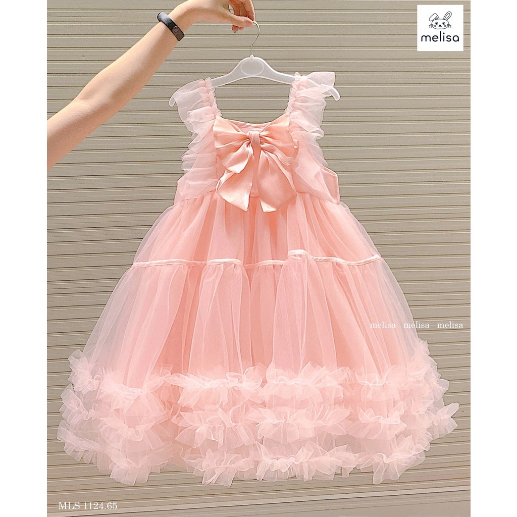 Váy voan 2 dây nơ ngực tùng xòe